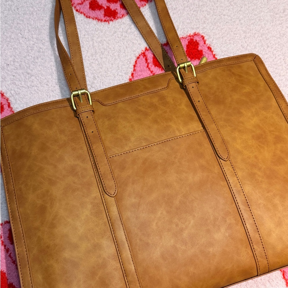 Loveook Brown Floral Leather Tote Bag - Picture 2 of 7
